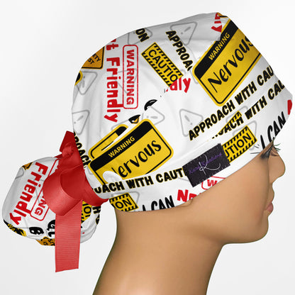 Warning Ponytail Scrub Cap