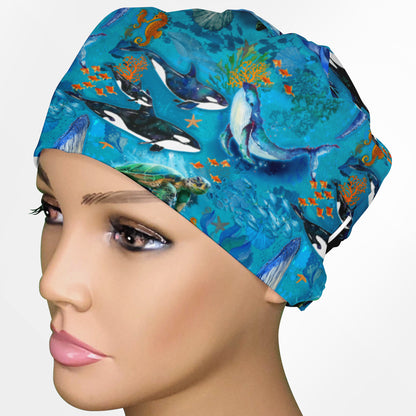 Whales Low-Tie Surgeon Scrub Cap