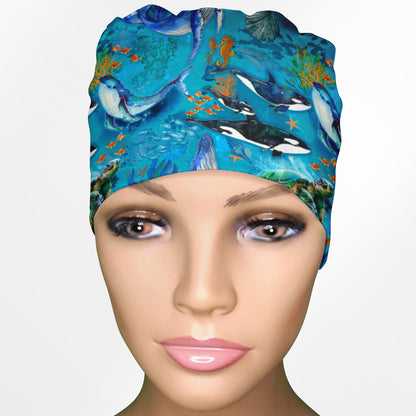 Whales Low-Tie Surgeon Scrub Cap