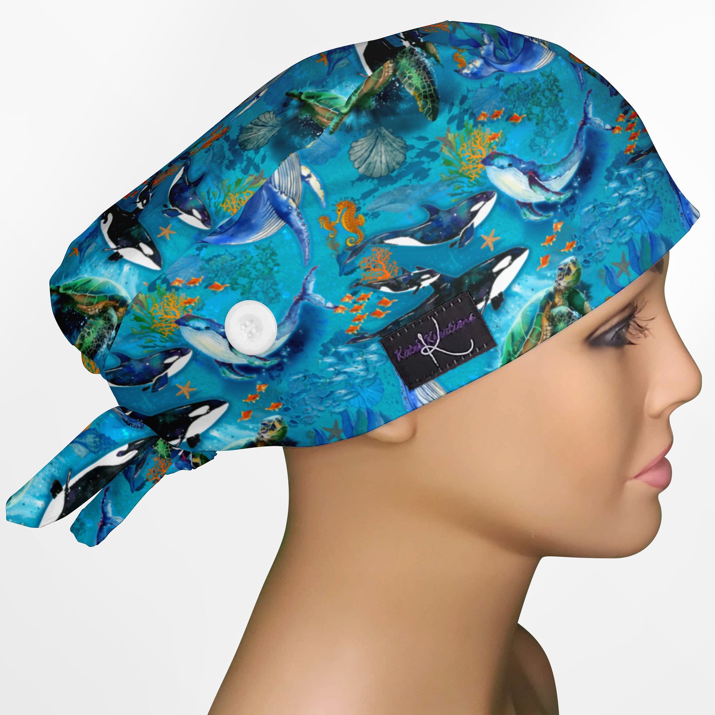 Whales Low-Tie Surgeon Scrub Cap