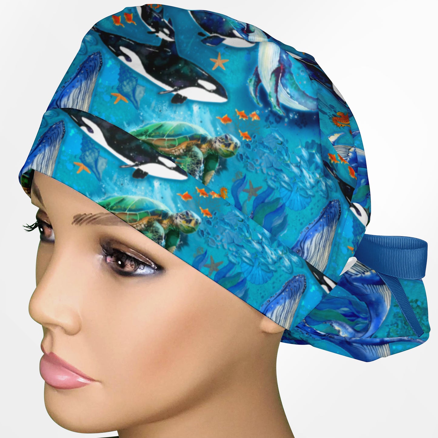 Whales Ponytail Scrub Cap
