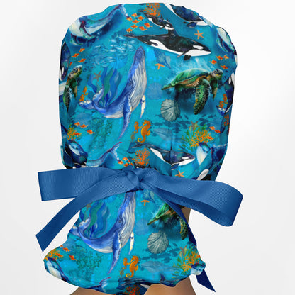 Whales Ponytail Scrub Cap