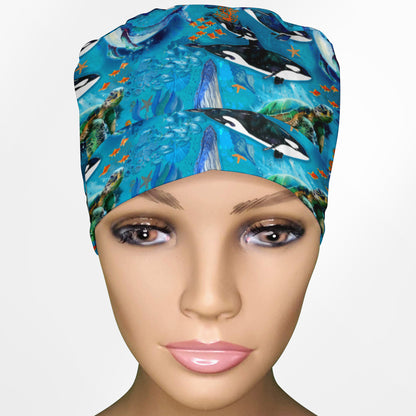Whales Ponytail Scrub Cap