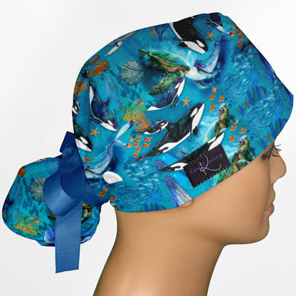 Whales Ponytail Scrub Cap